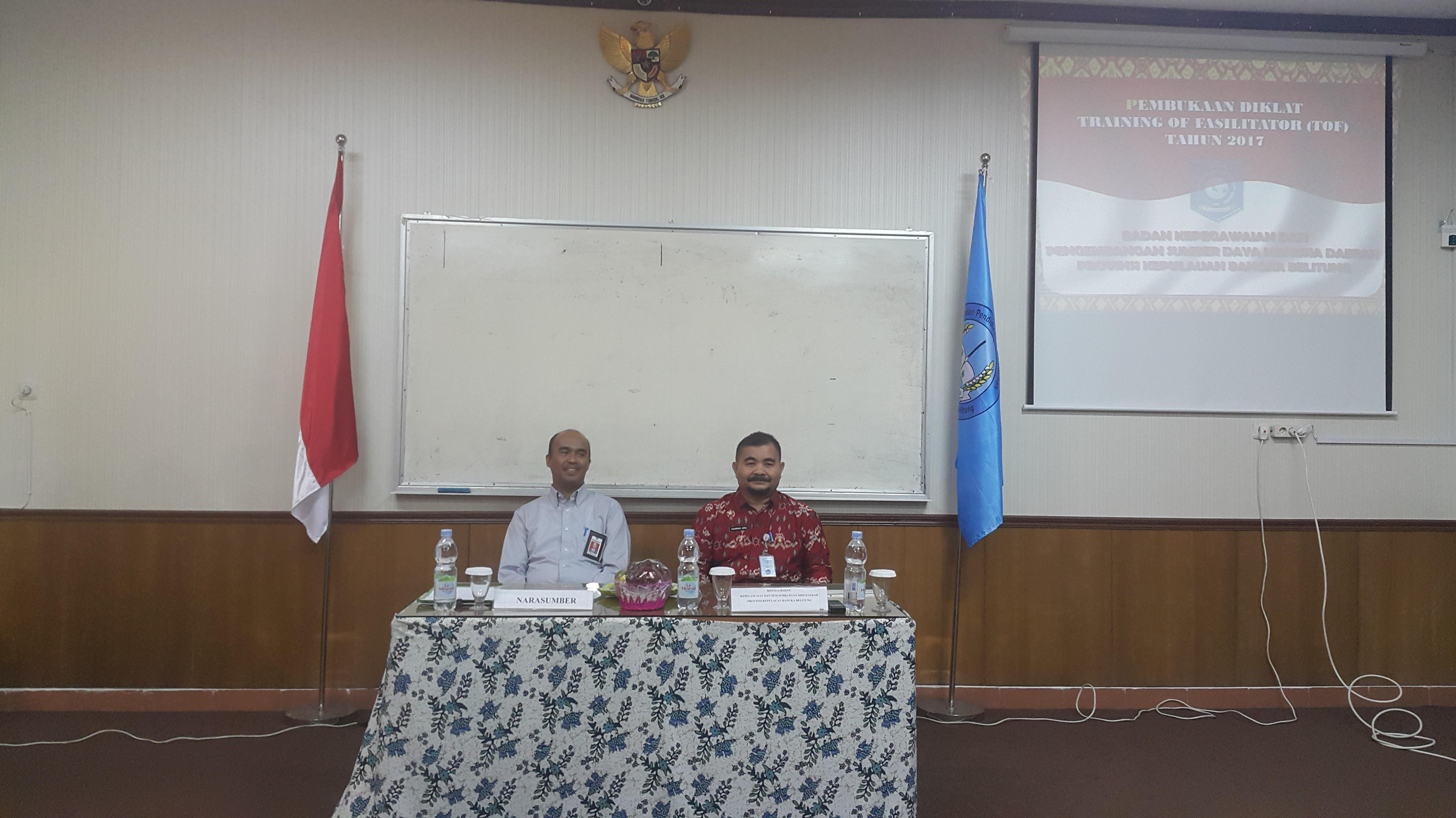 Kepala BKPSDMD Babel Buka Diklat TOF