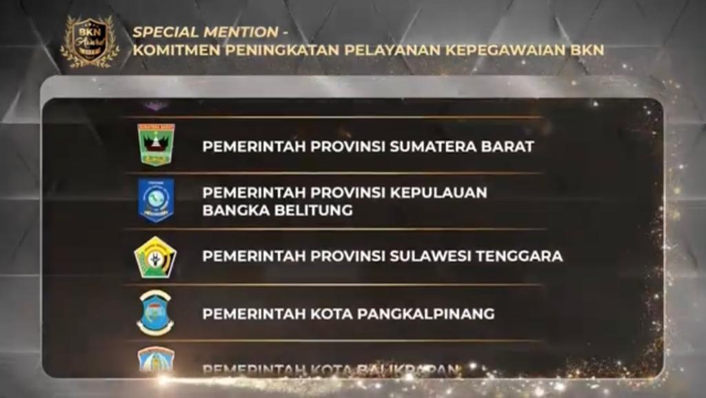Bangka Belitung Raih Penghargaan “Komitmen Peningkatan Pelayanan Kepegawaian BKN”